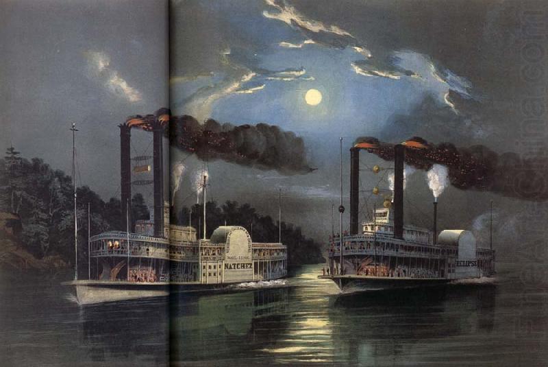 Course nocturne sur le Mississippi, Nathaniel Currier